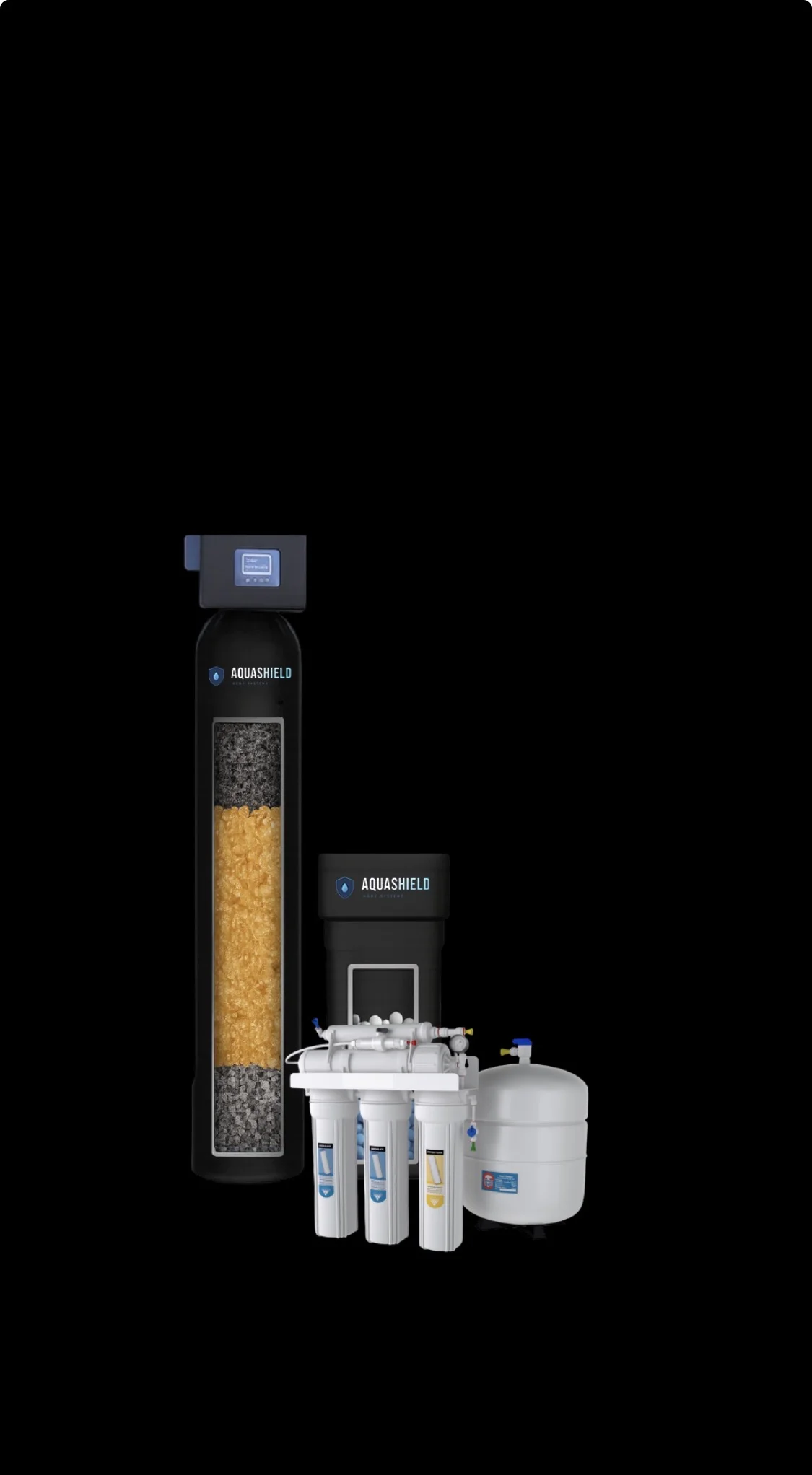AquaShield water softener and reverse osmosis filtration system with control display AquaShield water softener and reverse osmosis filtration system with control display
