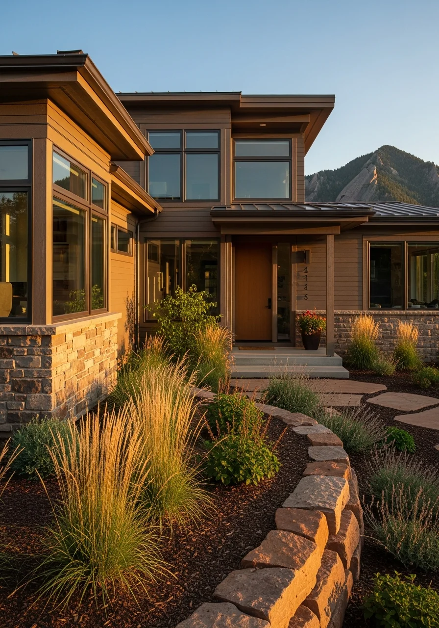 Portrait shot of a Boulder home showing distinctive architectural style and mountain setting.