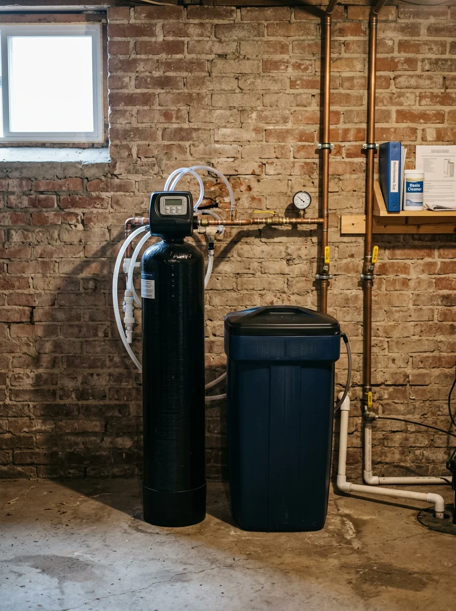 AquaShield water softener system installation in a Commerce City home basement, protecting appliances from hard water damage