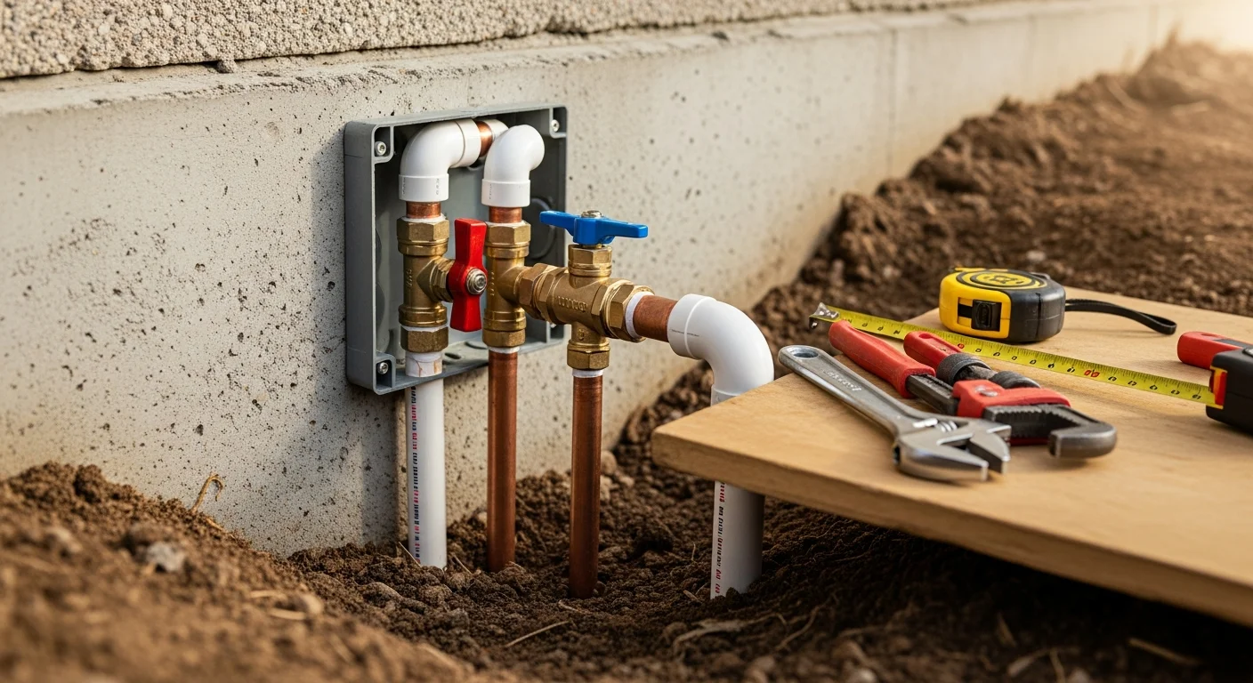 A licensed plumber connecting water supply pipes beneath a kitchen sink in a Wellington residential property. Copper and plastic pipework runs neatly to a new fixture, with a wastewater trap correctly installed and separated from the stormwater line.